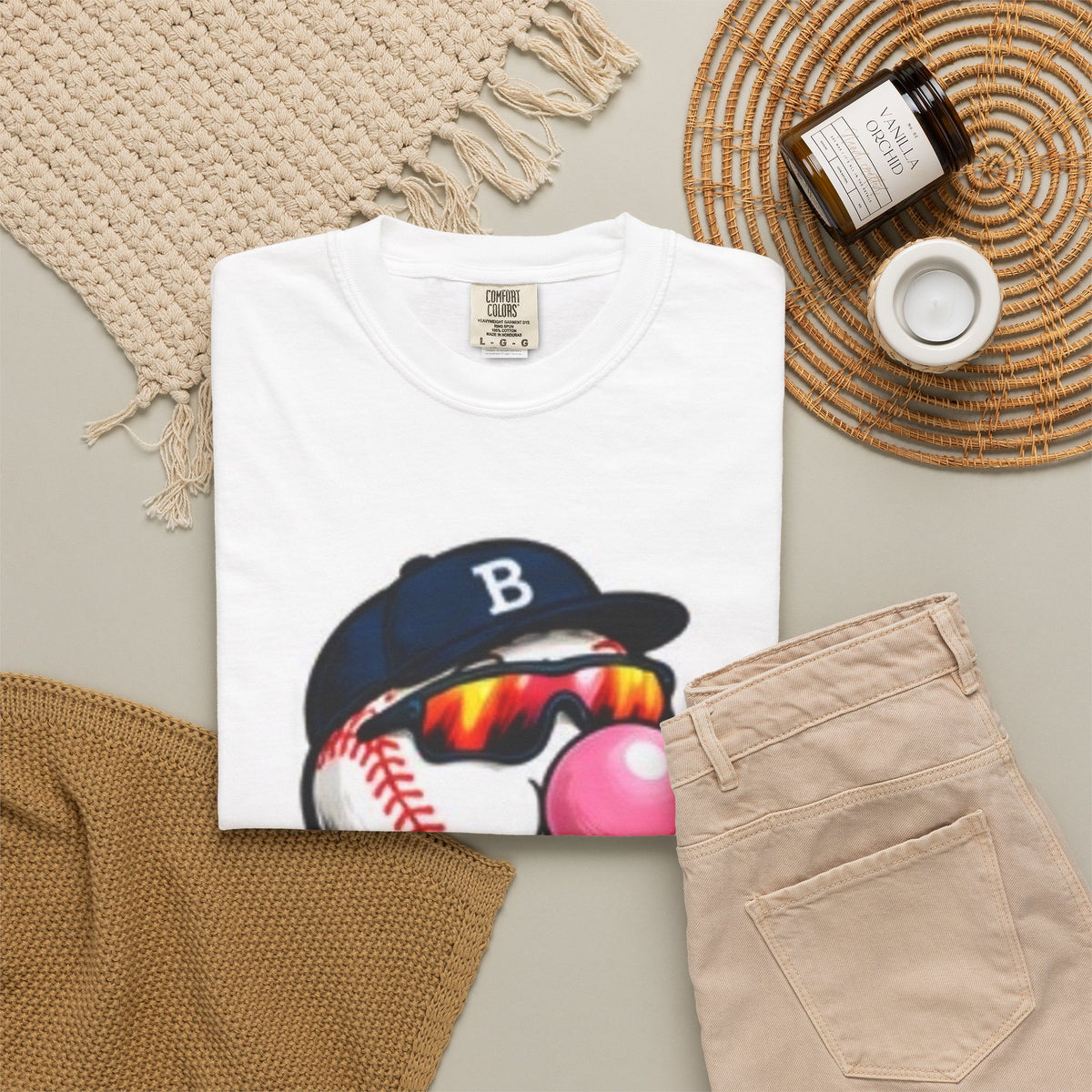 Baseball Graphic T-Shirt-HIT HARD CHEW GUM LOOK COOL