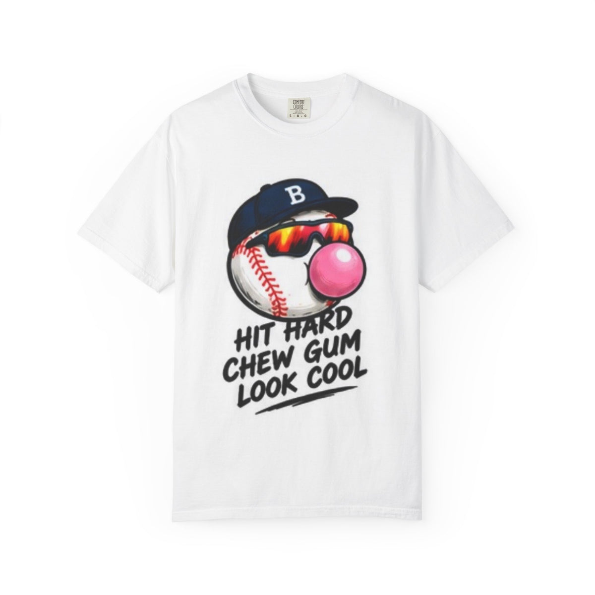Baseball Graphic T-Shirt-HIT HARD CHEW GUM LOOK COOL